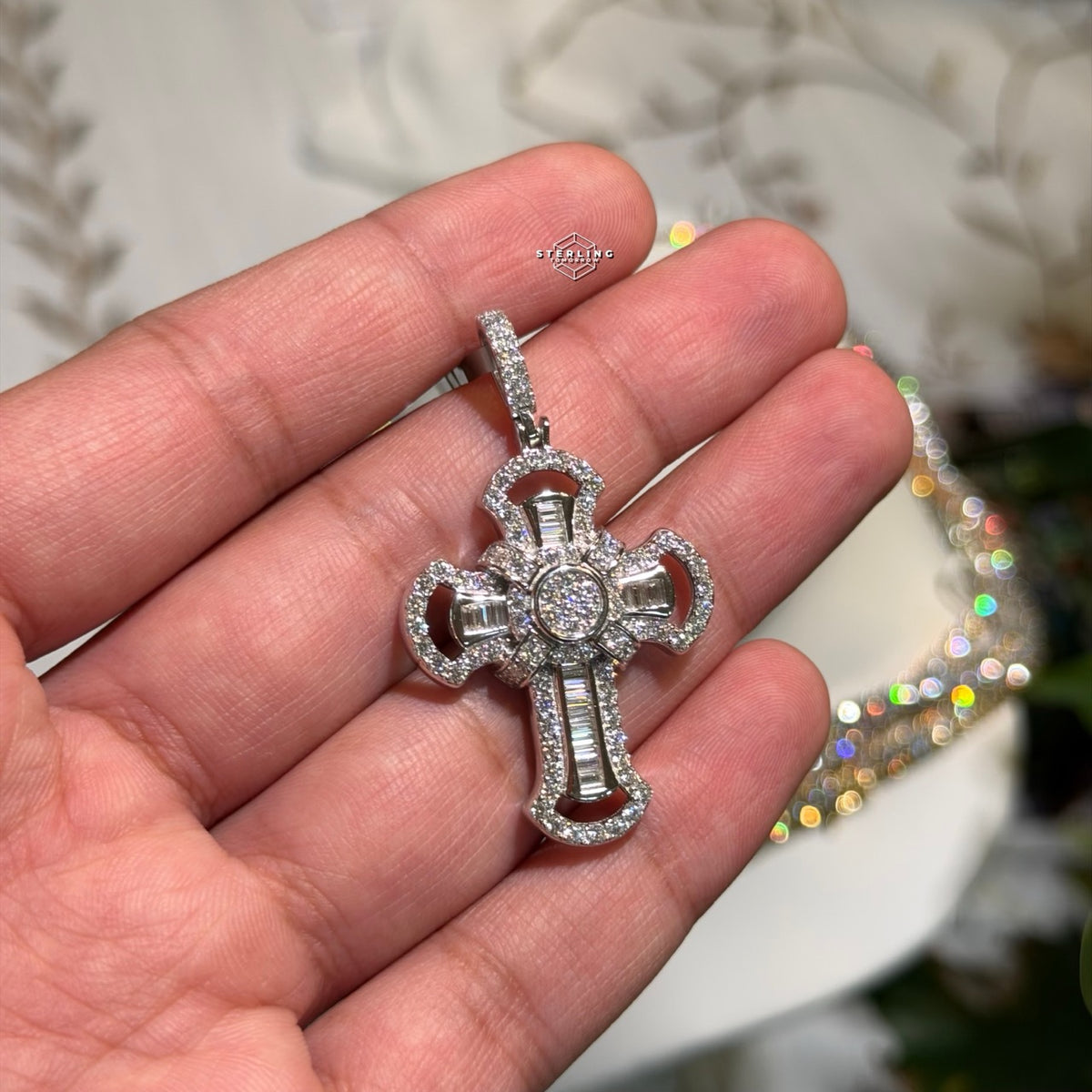 Moissanite Baguette Cross Pendant