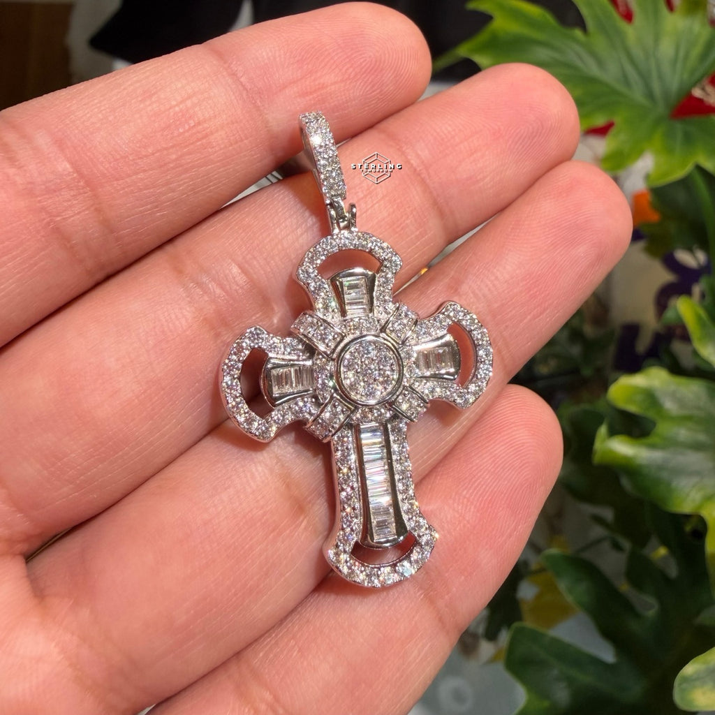 Moissanite Baguette Cross Pendant
