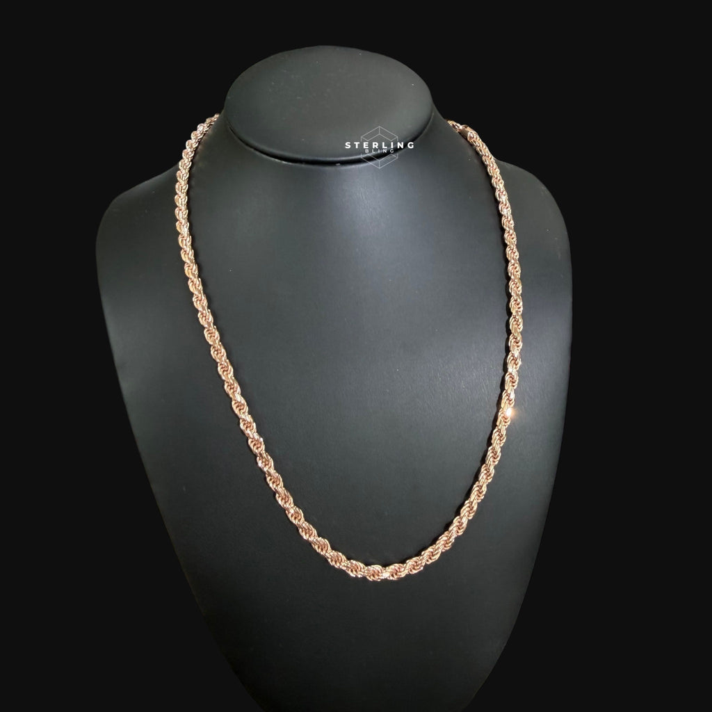 5mm Rose Gold Rope Chain Necklace 22 Inch 925 Sterling Silver Vermeil Made in Italy Heavy Italian Chain