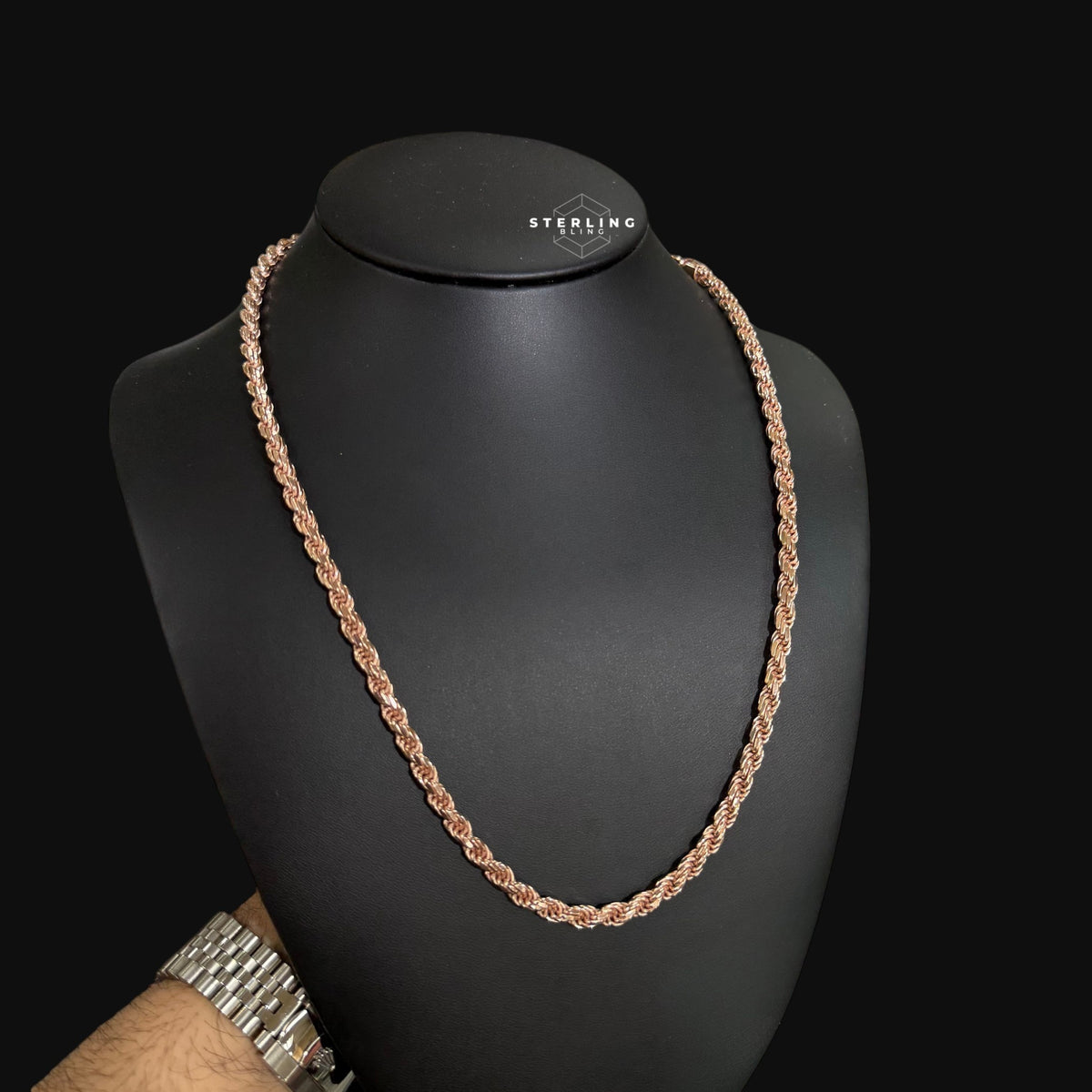 5mm Rose Gold Rope Chain Necklace 22 Inch 925 Sterling Silver Vermeil Made in Italy Heavy Italian Chain