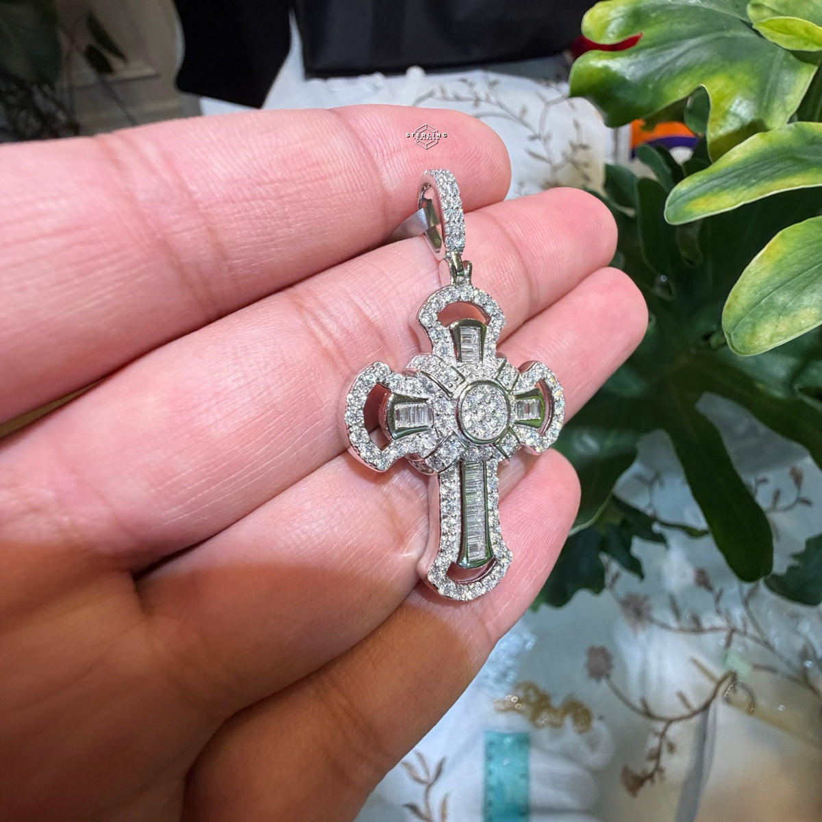 Moissanite Baguette Cross Pendant