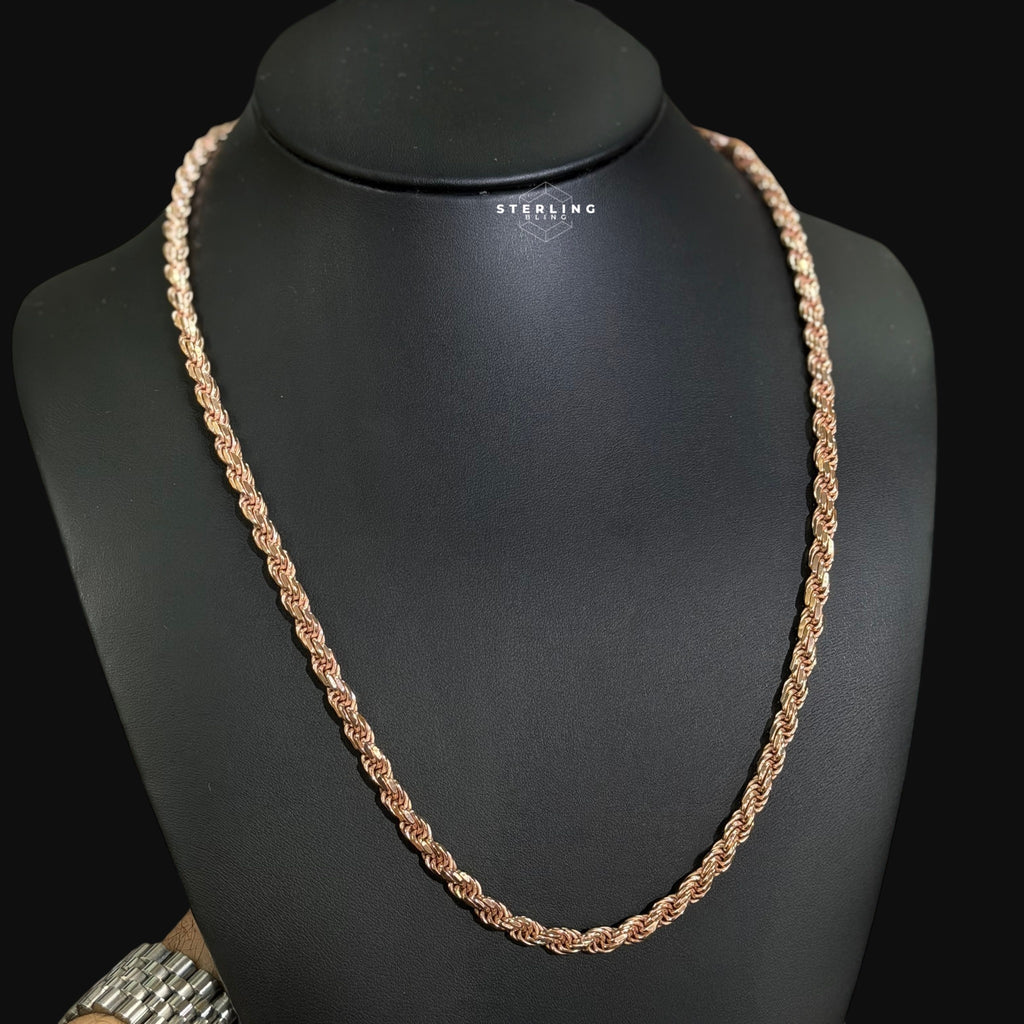 5mm Rose Gold Rope Chain Necklace 22 Inch 925 Sterling Silver Vermeil Made in Italy Heavy Italian Chain