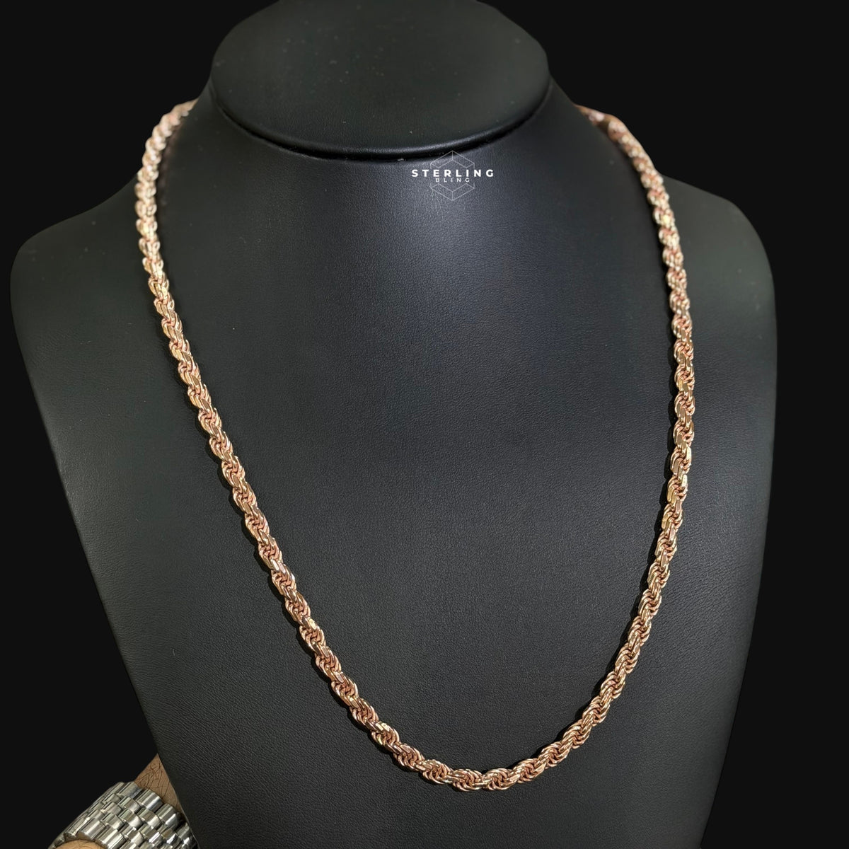 5mm Rose Gold Rope Chain Necklace 22 Inch 925 Sterling Silver Vermeil Made in Italy Heavy Italian Chain