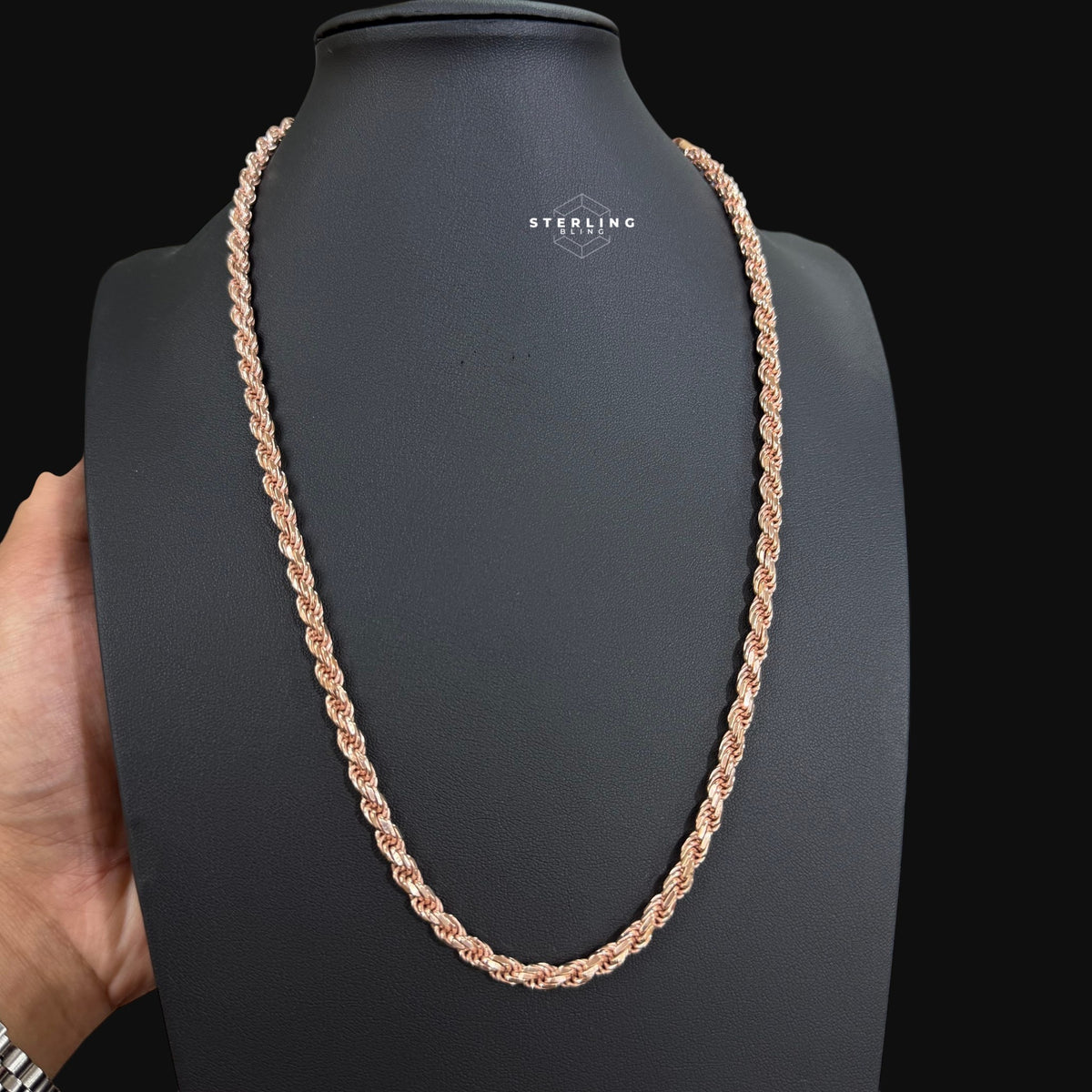 5mm Rose Gold Rope Chain Necklace 22 Inch 925 Sterling Silver Vermeil Made in Italy Heavy Italian Chain