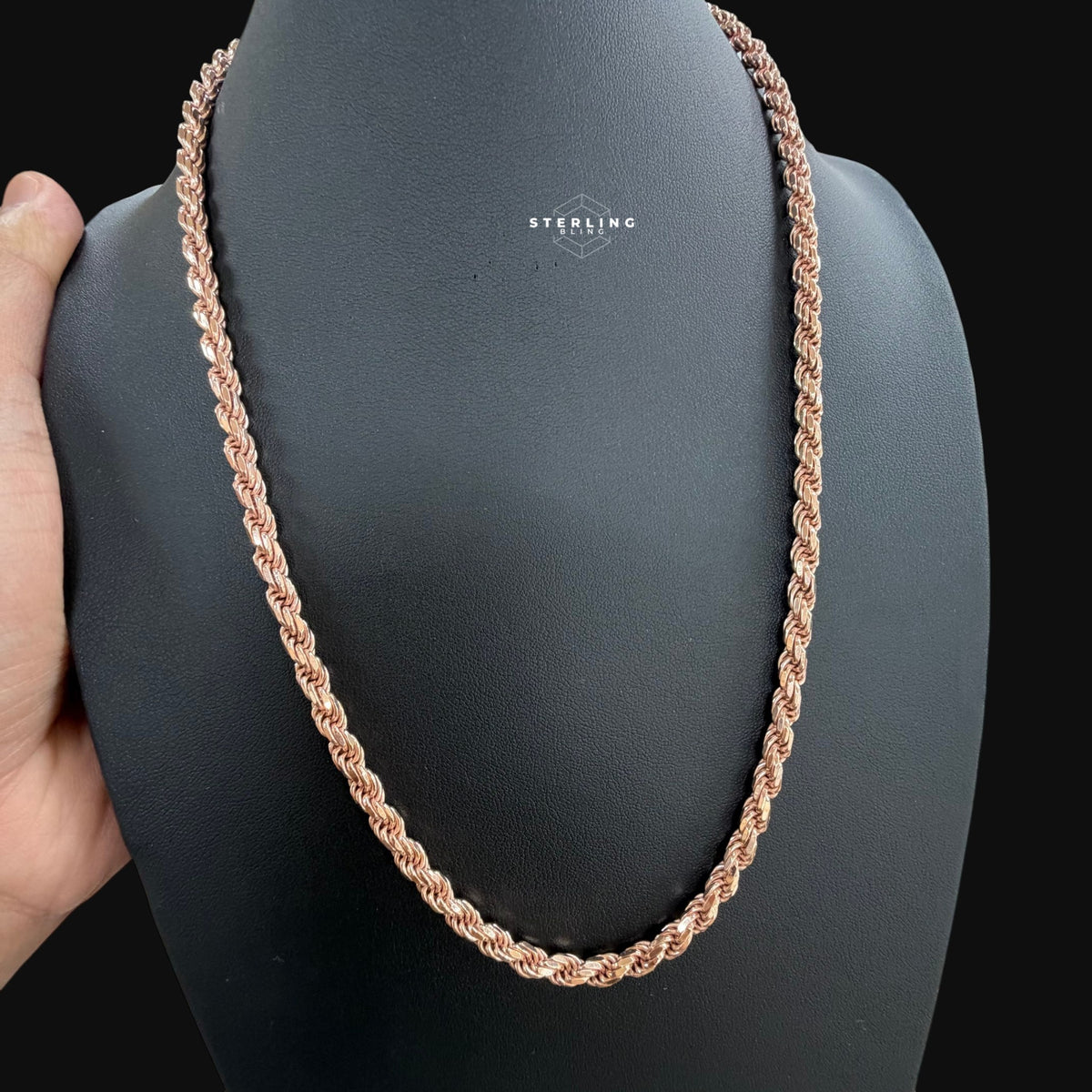 5mm Rose Gold Rope Chain Necklace 22 Inch 925 Sterling Silver Vermeil Made in Italy Heavy Italian Chain