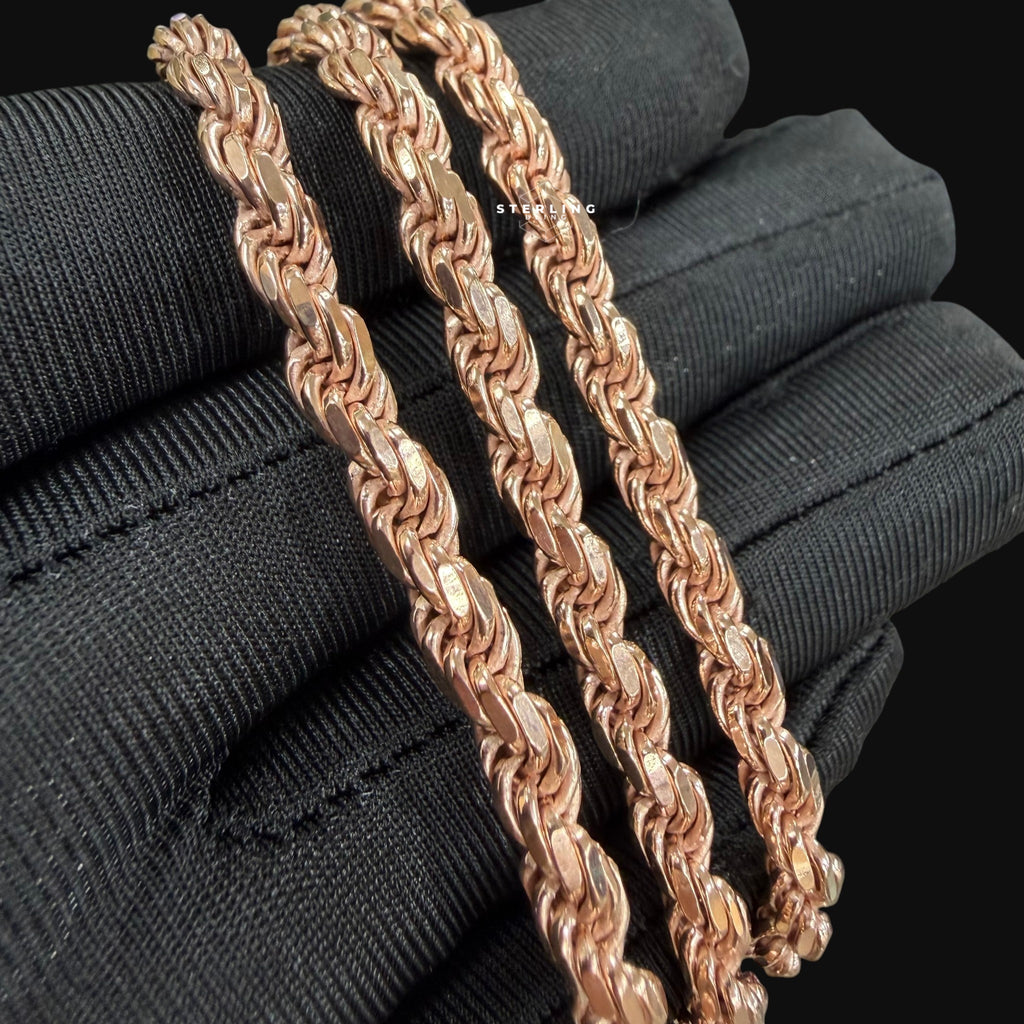 5mm Rose Gold Rope Chain Necklace 22 Inch 925 Sterling Silver Vermeil Made in Italy Heavy Italian Chain