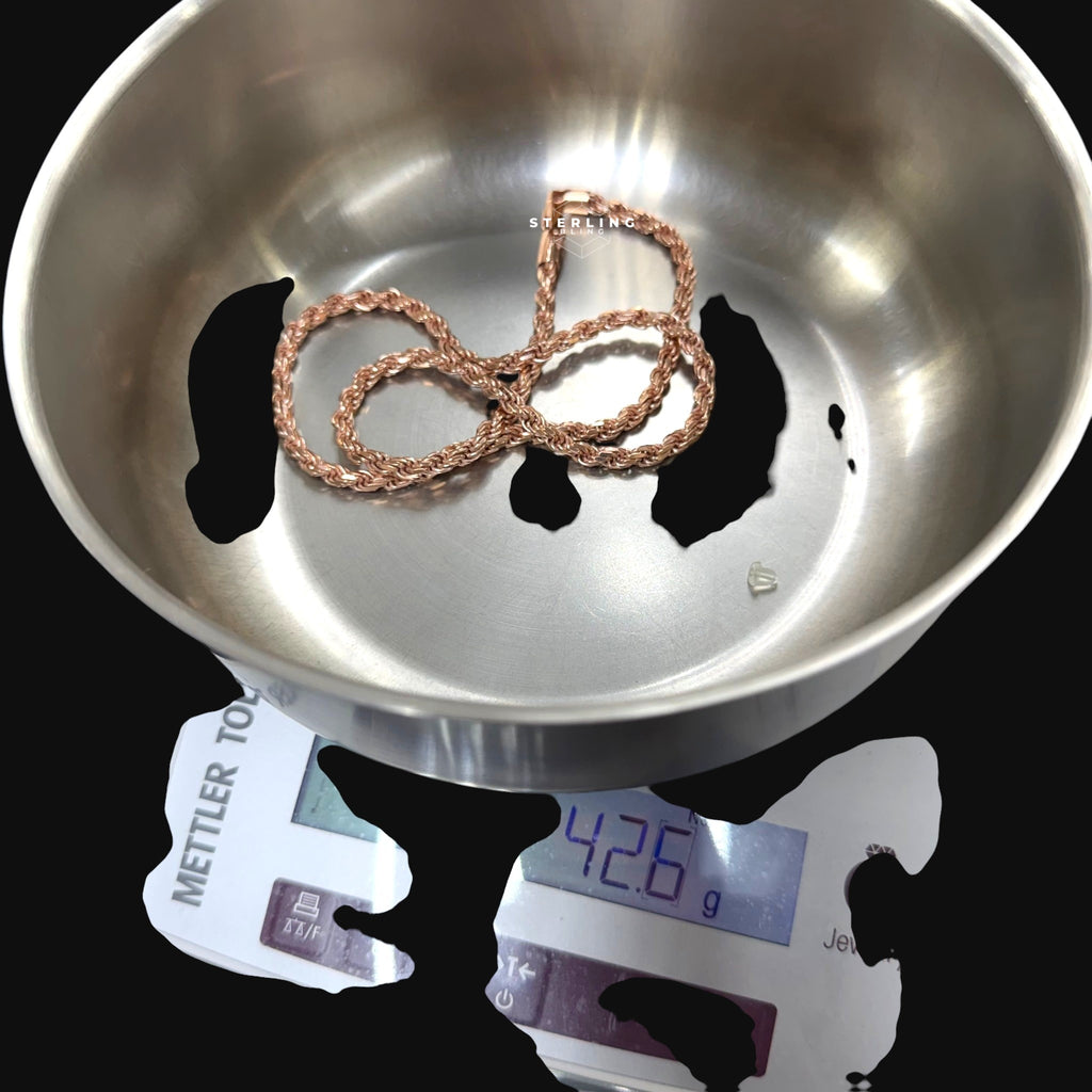 5mm Rose Gold Rope Chain Necklace 22 Inch 925 Sterling Silver Vermeil Made in Italy Heavy Italian Chain