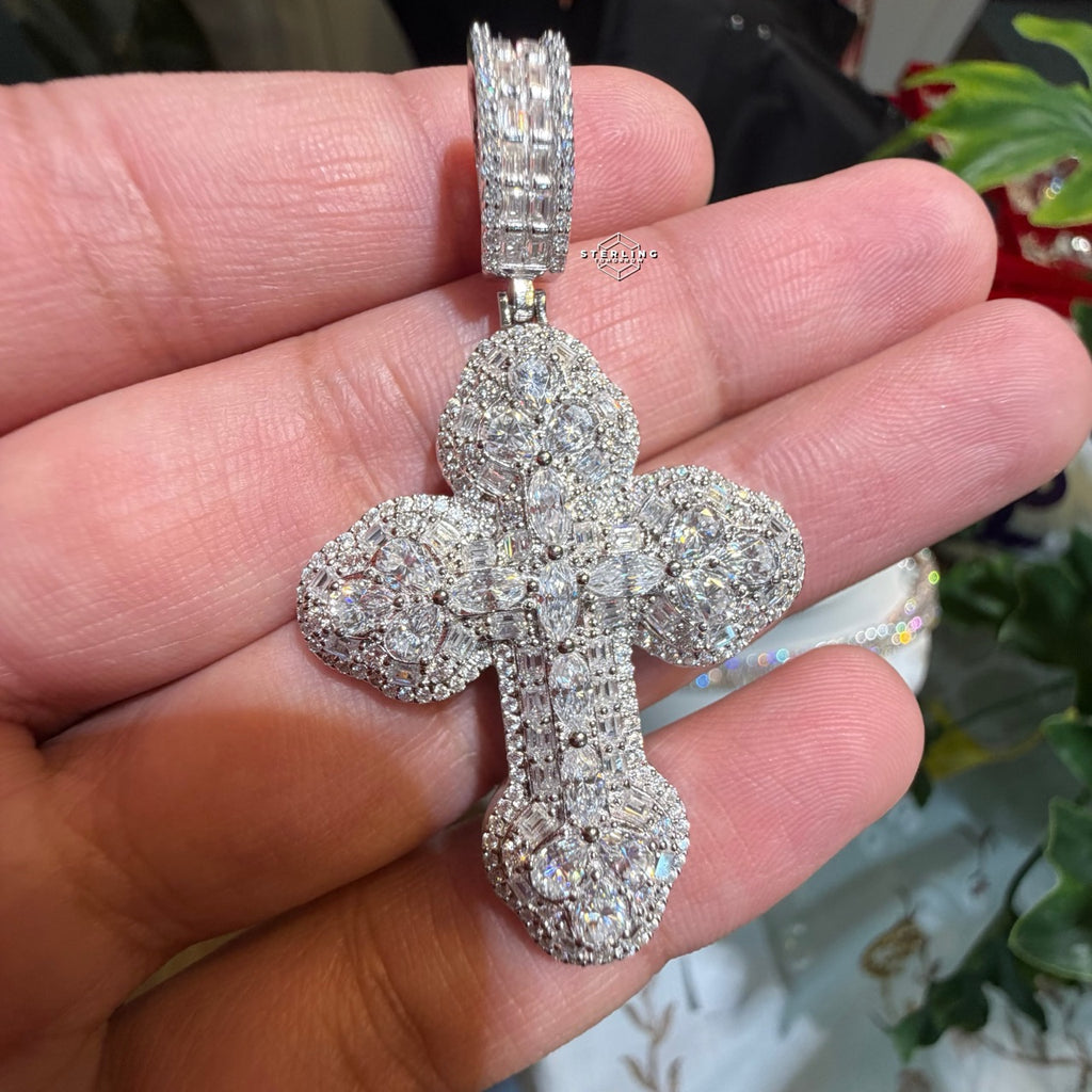 Moissanite Multi Stone Cross Pendant + Rope Chain