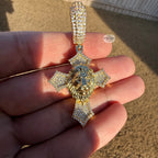 Lion Cross Iced Out Pendant 14k Gold Plated