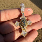Lion Cross Iced Out Pendant 14k Gold Plated