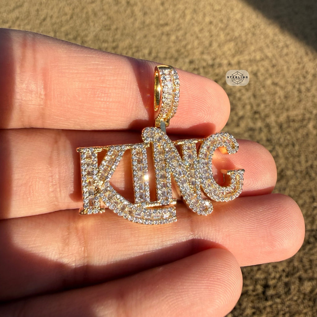 King Iced 14K Gold Plated Pendant + Steel Rope Chain