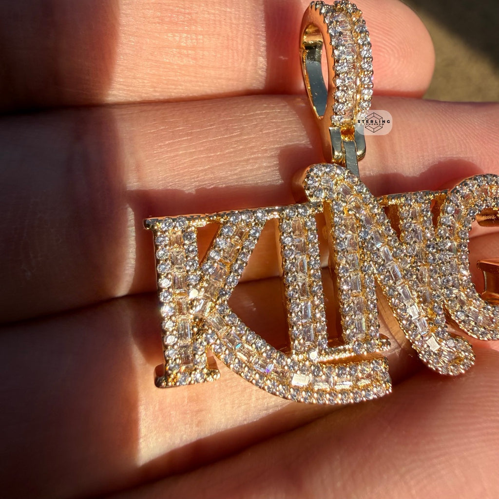 King Iced 14K Gold Plated Pendant + Steel Rope Chain