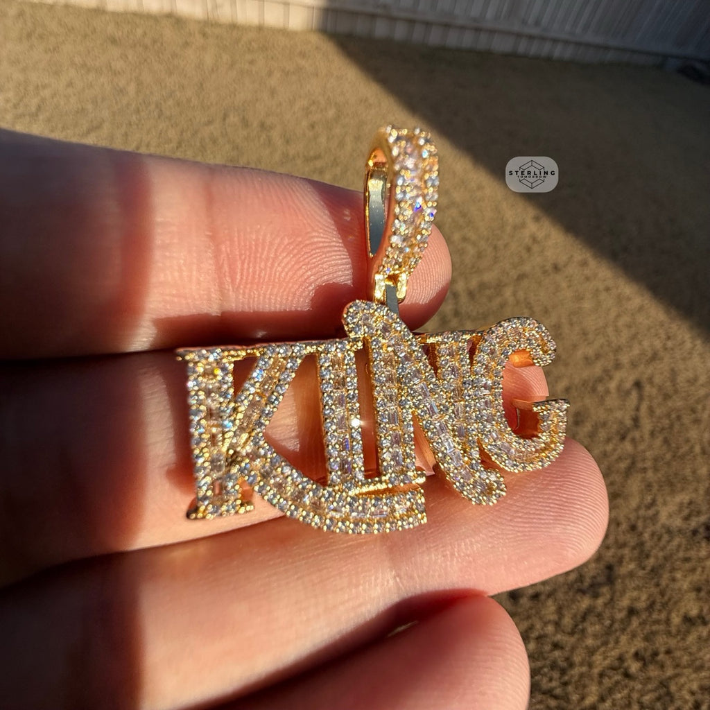 King Iced 14K Gold Plated Pendant + Steel Rope Chain