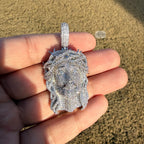 Iced Out Jesus Pendant Crown of Thorns Necklace 14k Gold Plated Religious Mens Christian Bling Chain + Free Steel AntiTarnish Rope Chain