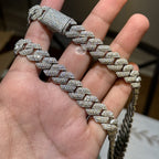 3D Set Moissanite Cuban Chain 14mm 22" - 925 Sterling Silver