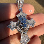 Lion Cross Iced Out Pendant 14k White Gold Plated