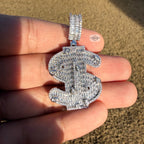 14K White Gold Plated Money Sign Iced Pendant