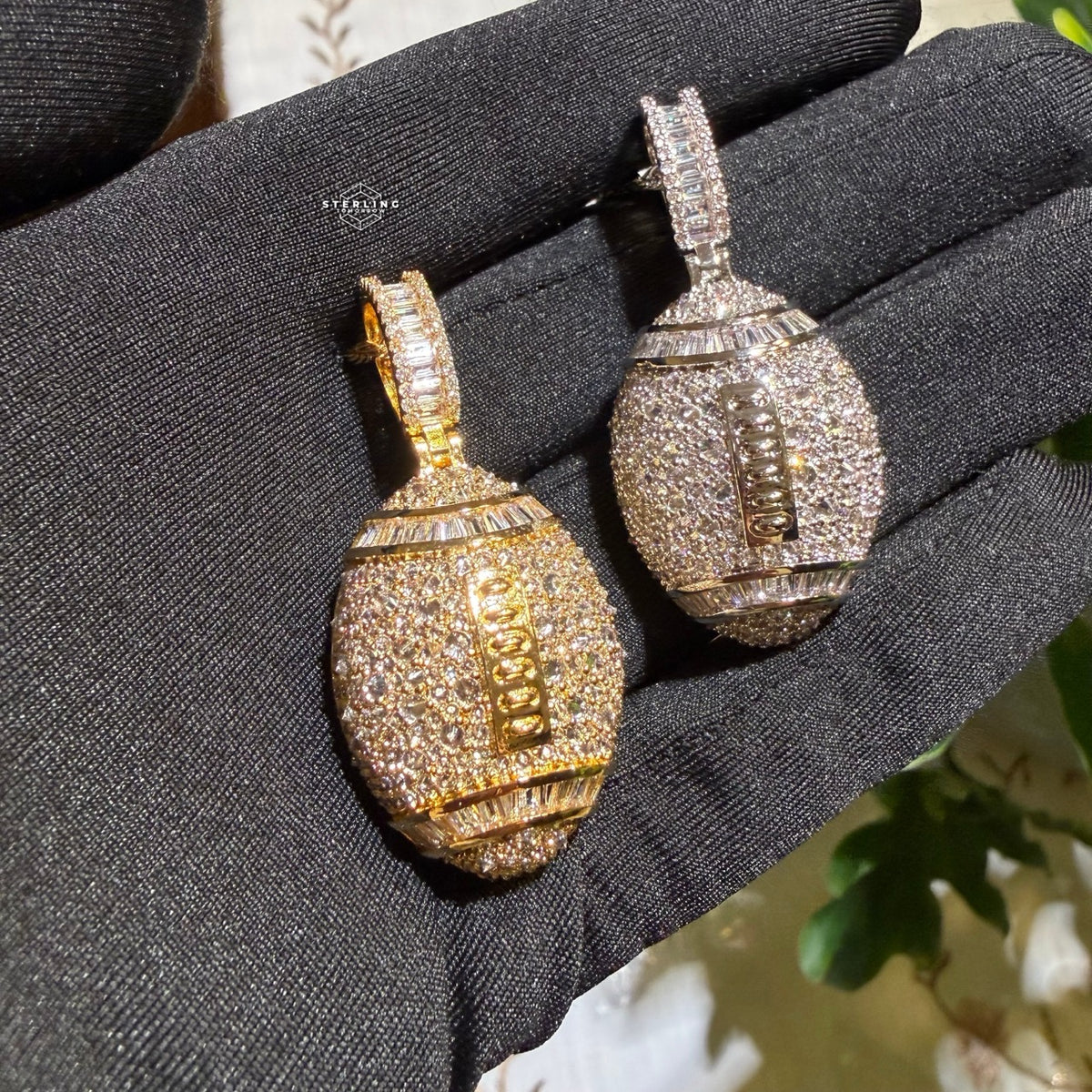Iced Out Football Pendant + Steel Rope Chain