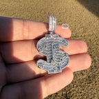 14K White Gold Plated Money Sign Iced Pendant