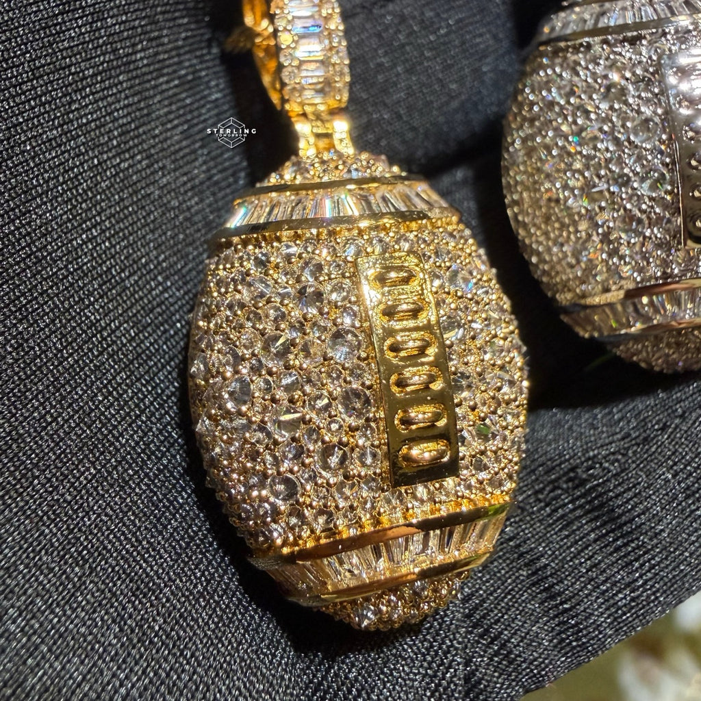 Iced Out Football Pendant + Steel Rope Chain