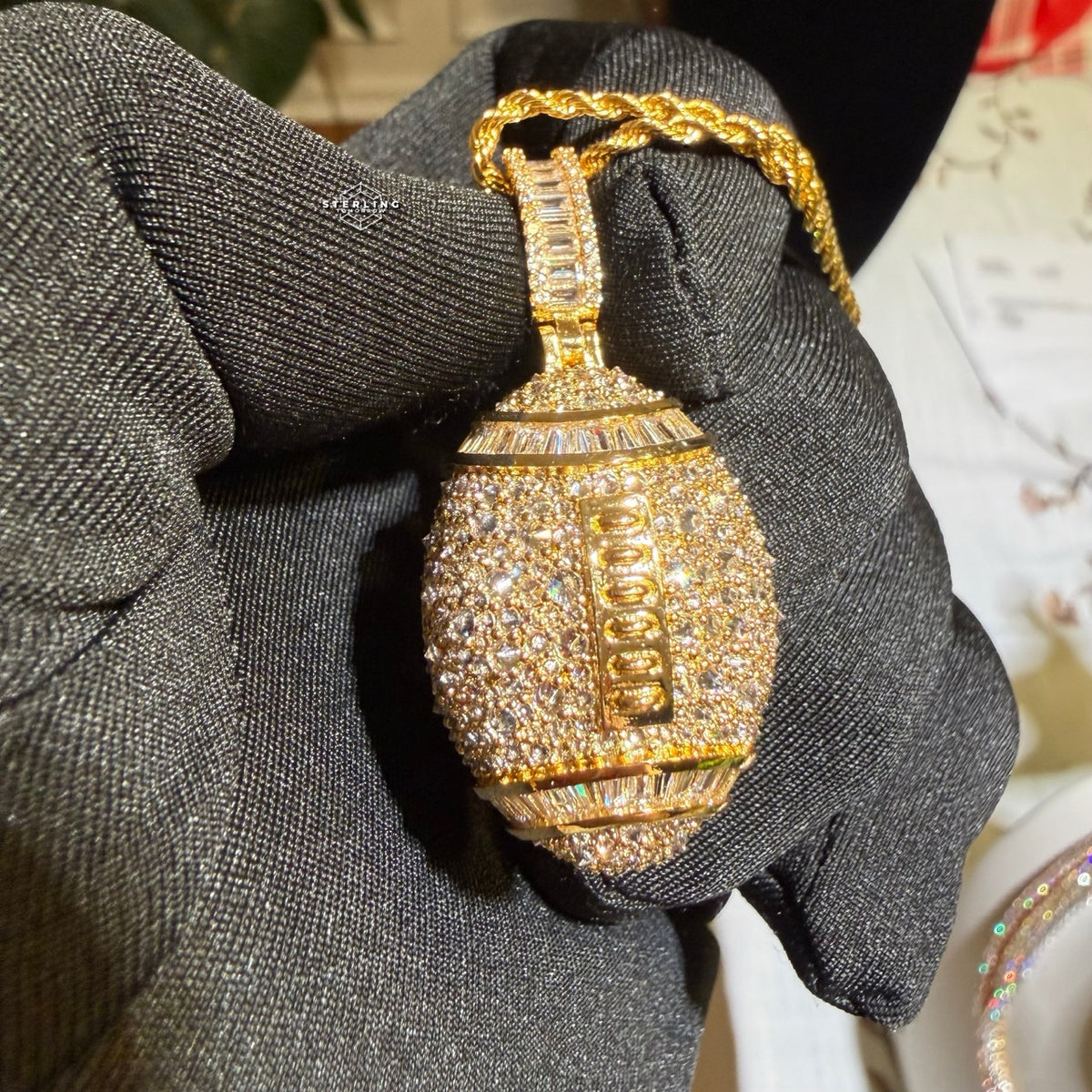 Iced Out Football Pendant + Steel Rope Chain