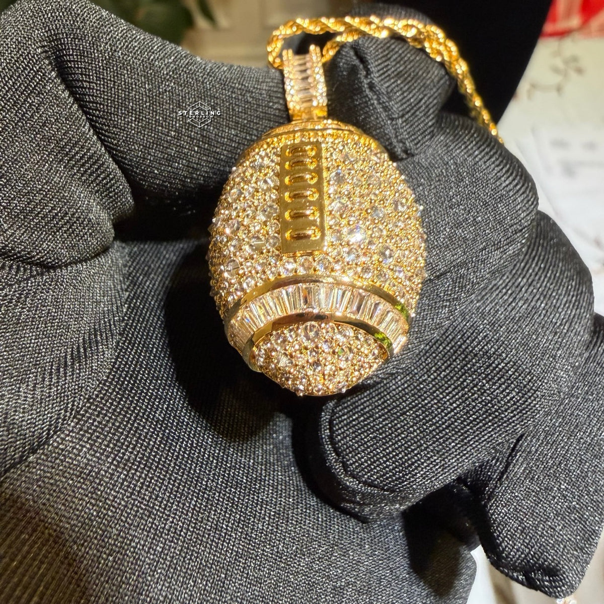 Iced Out Football Pendant + Steel Rope Chain