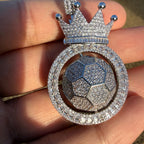 Spinning Soccer King Pendant Iced 14k White Gold Plated