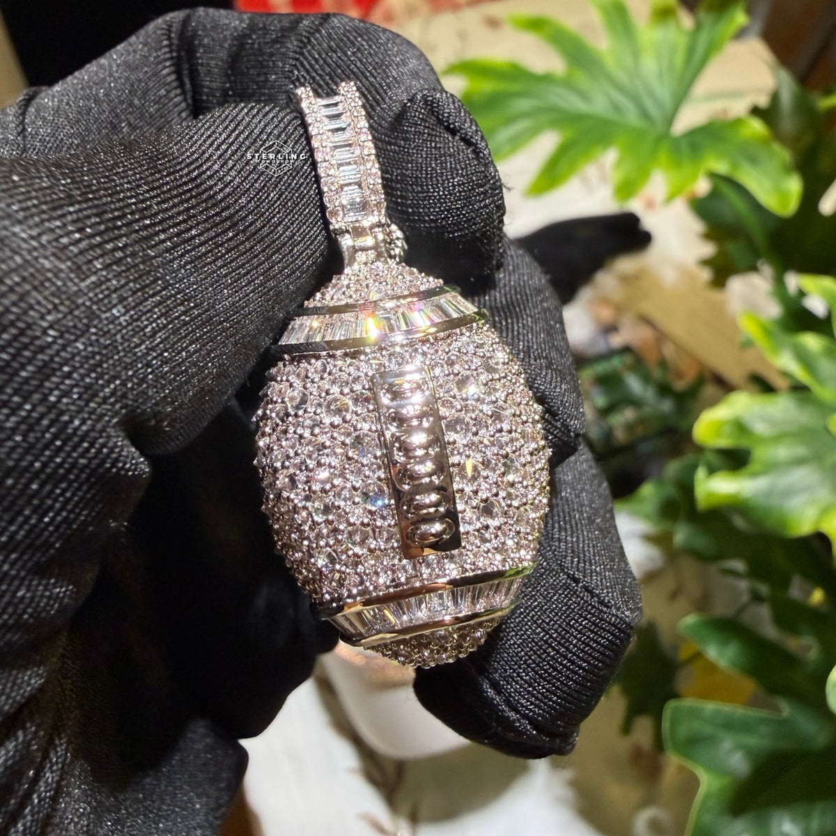 Iced Out Football Pendant + Steel Rope Chain