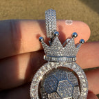 Spinning Soccer King Pendant Iced 14k White Gold Plated