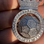 Spinning Soccer King Pendant Iced 14k White Gold Plated
