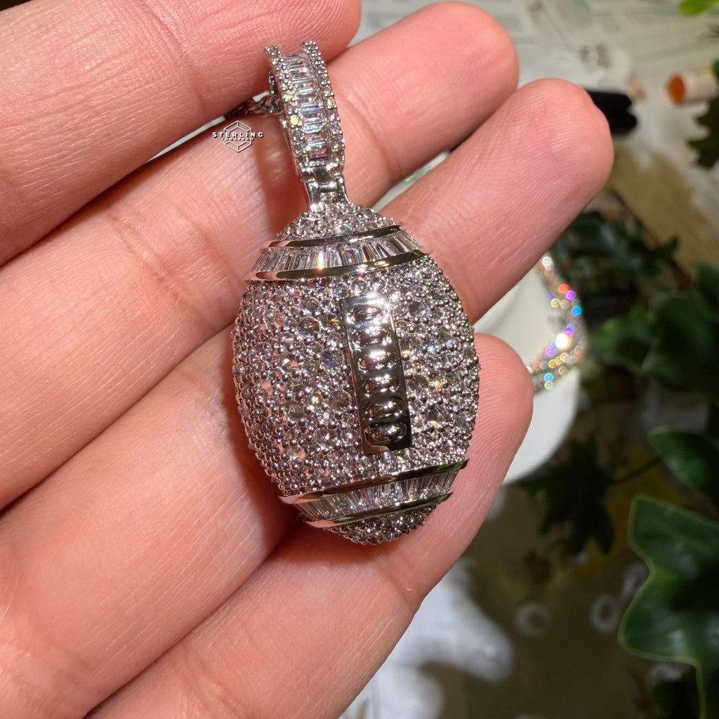 Iced Out Football Pendant + Steel Rope Chain