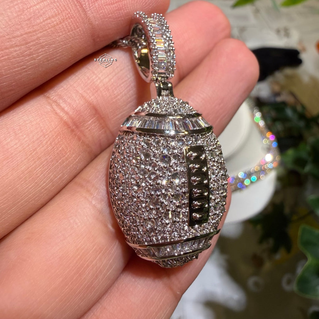 Iced Out Football Pendant + Steel Rope Chain