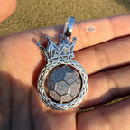 Spinning Soccer King Pendant Iced 14k White Gold Plated