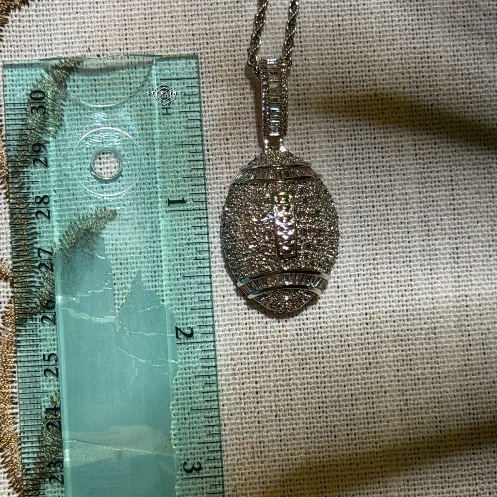 Iced Out Football Pendant + Steel Rope Chain