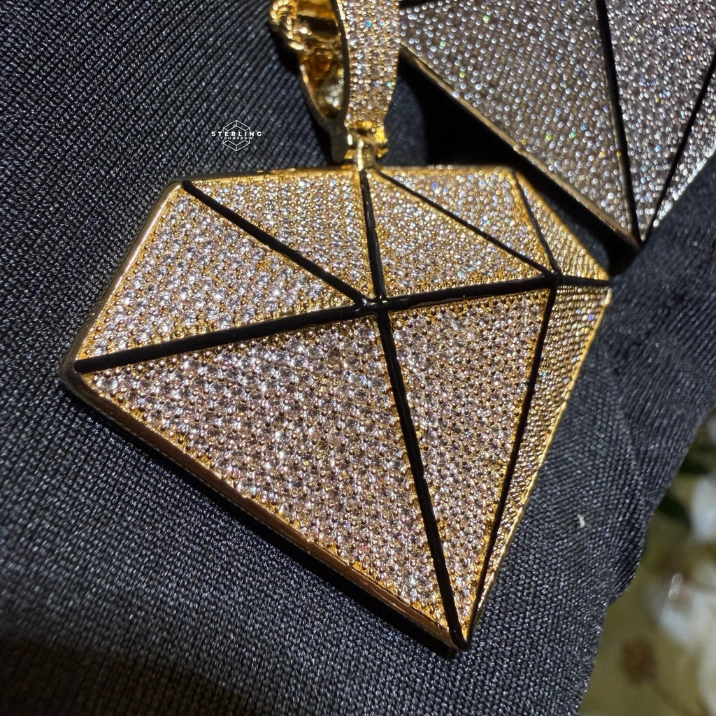 Iced Diamond Shape Pendant CZ Hip Hop Chain Gold or Silver Geometric Bling Necklace Statement Jewelry + Steel Rope Chain