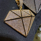 Iced Diamond Shape Pendant CZ Hip Hop Chain Gold or Silver Geometric Bling Necklace Statement Jewelry + Steel Rope Chain