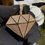 Iced Diamond Shape Pendant CZ Hip Hop Chain Gold or Silver Geometric Bling Necklace Statement Jewelry + Steel Rope Chain