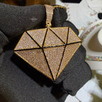 Iced Diamond Shape Pendant CZ Hip Hop Chain Gold or Silver Geometric Bling Necklace Statement Jewelry + Steel Rope Chain
