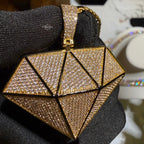 Iced Diamond Shape Pendant CZ Hip Hop Chain Gold or Silver Geometric Bling Necklace Statement Jewelry + Steel Rope Chain