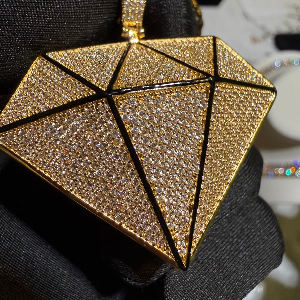 Iced Diamond Shape Pendant CZ Hip Hop Chain Gold or Silver Geometric Bling Necklace Statement Jewelry + Steel Rope Chain