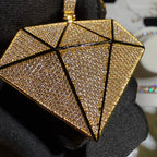 Iced Diamond Shape Pendant CZ Hip Hop Chain Gold or Silver Geometric Bling Necklace Statement Jewelry + Steel Rope Chain