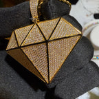 Iced Diamond Shape Pendant CZ Hip Hop Chain Gold or Silver Geometric Bling Necklace Statement Jewelry + Steel Rope Chain