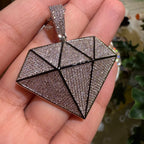 Iced Diamond Shape Pendant CZ Hip Hop Chain Gold or Silver Geometric Bling Necklace Statement Jewelry + Steel Rope Chain