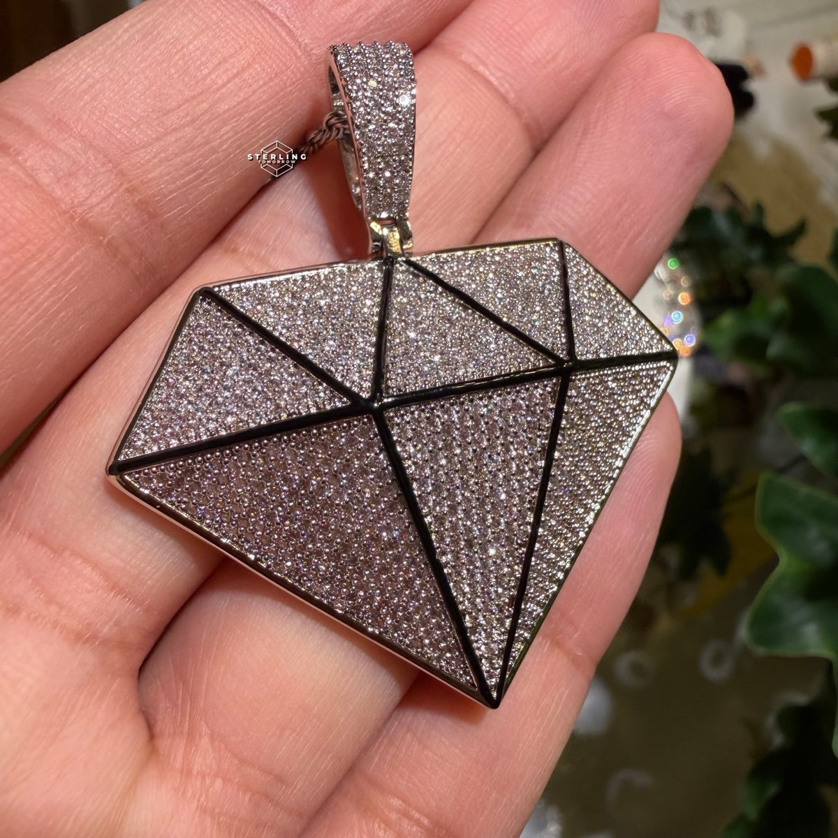Iced Diamond Shape Pendant CZ Hip Hop Chain Gold or Silver Geometric Bling Necklace Statement Jewelry + Steel Rope Chain