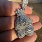 Moneybags Iced Out Pendant 14k White Gold Plated