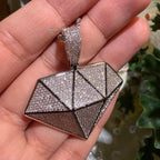 Iced Diamond Shape Pendant CZ Hip Hop Chain Gold or Silver Geometric Bling Necklace Statement Jewelry + Steel Rope Chain
