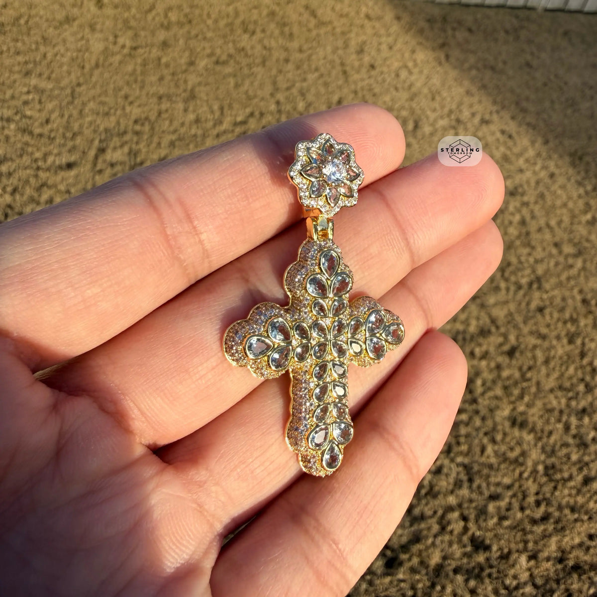 Pear Cut Cross Pendant 14k Gold Plated