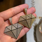 Iced Diamond Shape Pendant CZ Hip Hop Chain Gold or Silver Geometric Bling Necklace Statement Jewelry + Steel Rope Chain