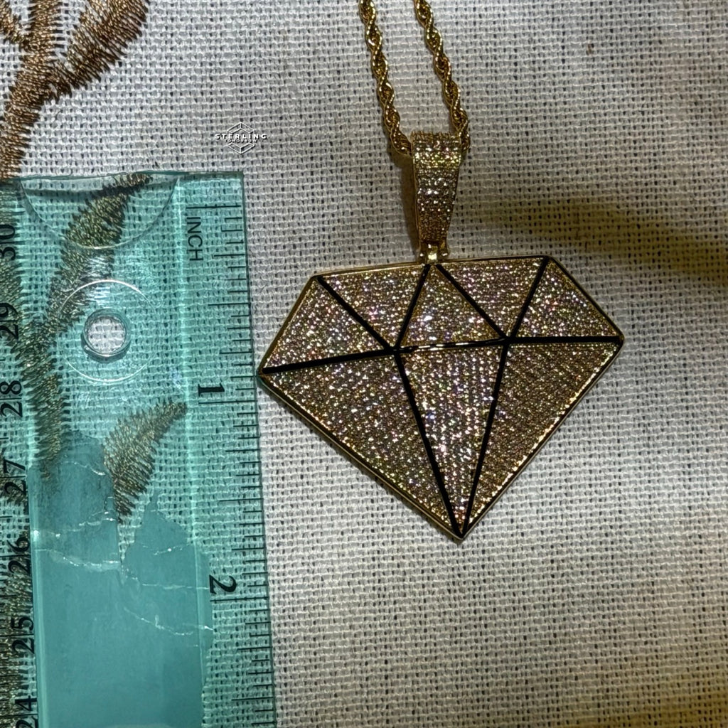 Iced Diamond Shape Pendant CZ Hip Hop Chain Gold or Silver Geometric Bling Necklace Statement Jewelry + Steel Rope Chain