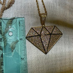 Iced Diamond Shape Pendant CZ Hip Hop Chain Gold or Silver Geometric Bling Necklace Statement Jewelry + Steel Rope Chain